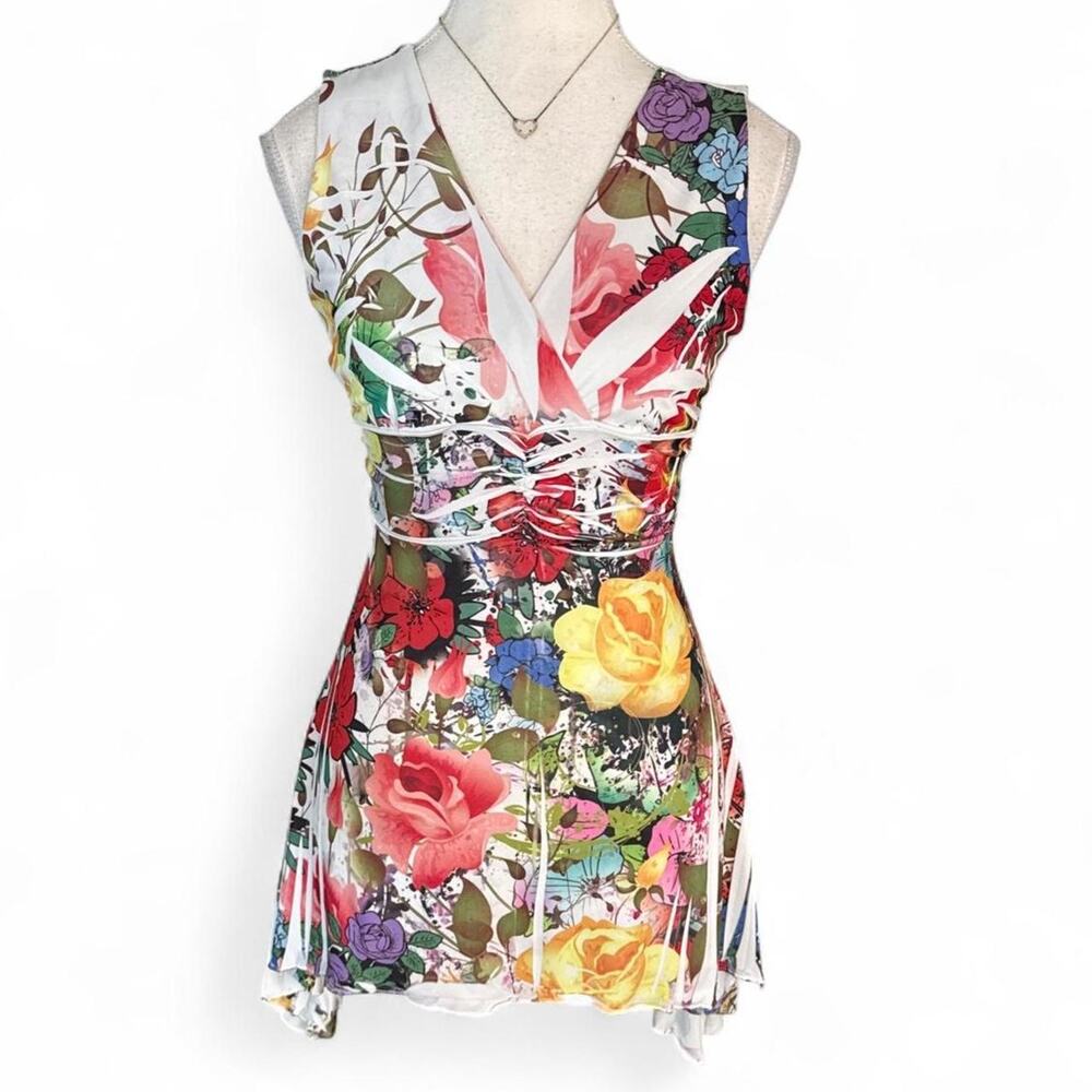 Y2K Fairy core Ed Hardy styled Body Central 2000s top with red, yellow size M